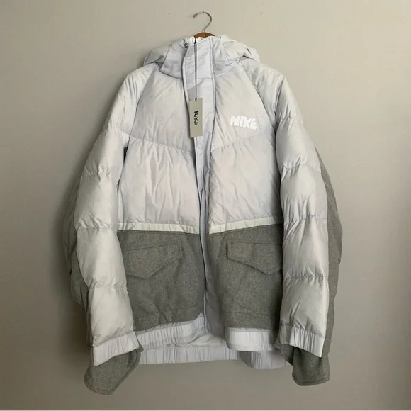 Men’s Nike X Sacai Puffer 800 Fill Down Coat Quilted Jacket Gray XXL NEW!